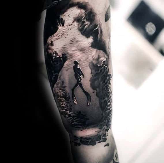 Mens Underwater Diver 3d Arm Tattoo Designs