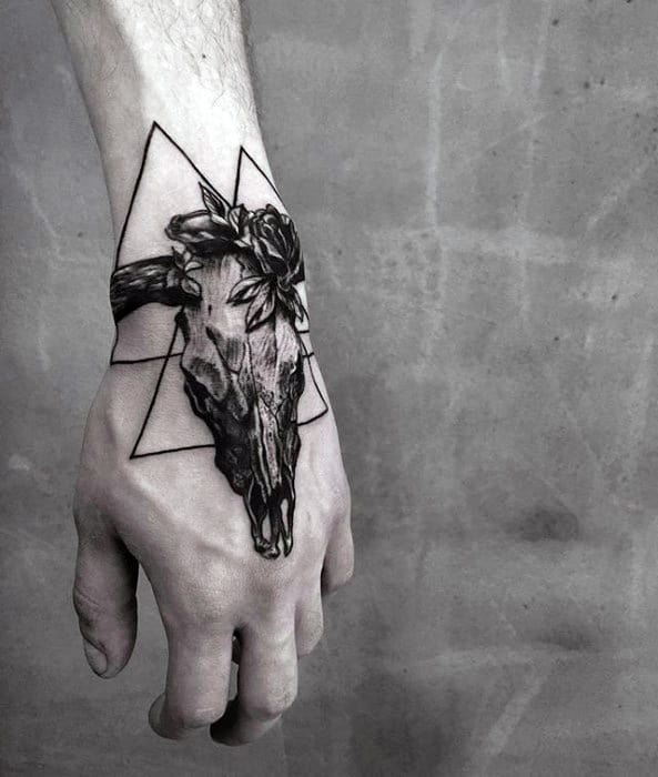 Mens Unique Hand Animal Skull Geometric Tattoos