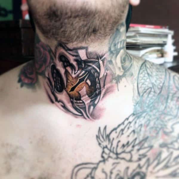 Mens Unique Lizard Tattoo On Neck