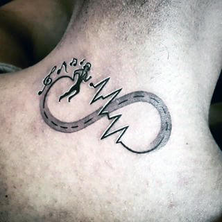 Mens Unique Running Music And Road Back Of Neck Tattoo