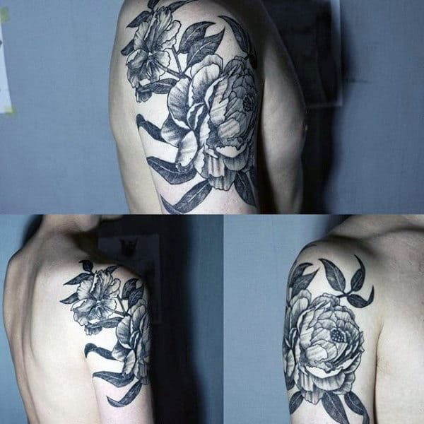 Mens Upper Arm Peony Flower Tattoo Inspiration