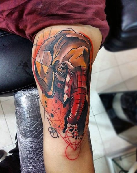 Upper Arm Crimson Shaded Elephant Tattoo