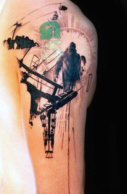 Mens Upper Arms Modern Snowboard Tattoo