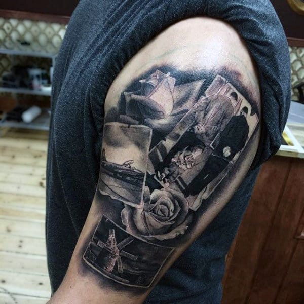 Mens Upper Arms Photographs And Rose Tattoo