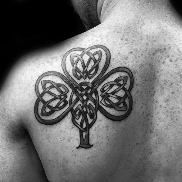 Mens Upper Back Celtic Shamrock Tattoo Inspiration