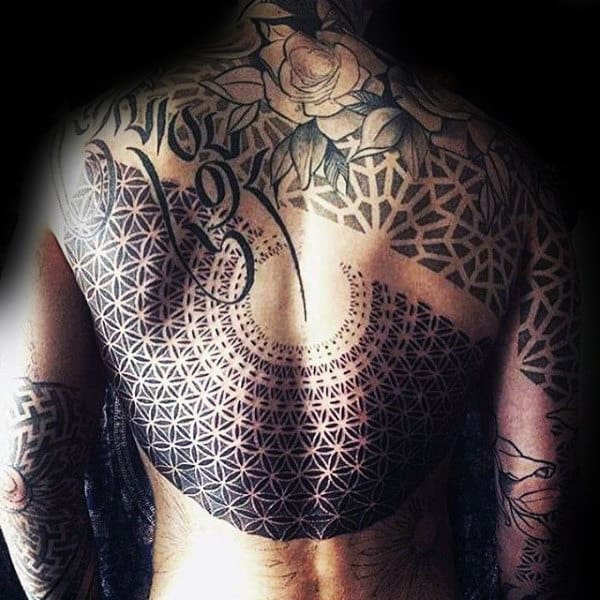 Mens Upper Back Flower Of Life With Circle Pattern