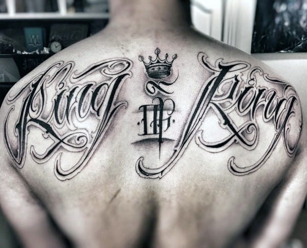 Mens Upper Back King Of Kings Script Tattoo