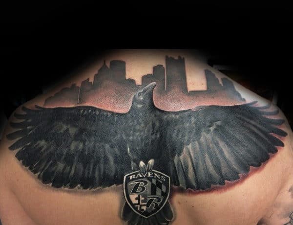 Mens Upper Back Skyline Baltimore Ravens Football Nfl Tattoo
