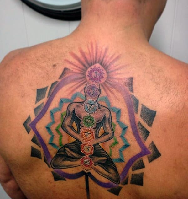 Mens Upper Back Spiritual Chakras Tattoo Design