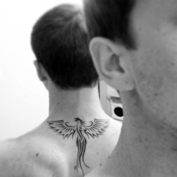 Mens Upper Back Tattoo Design Of Tribal Phoenix