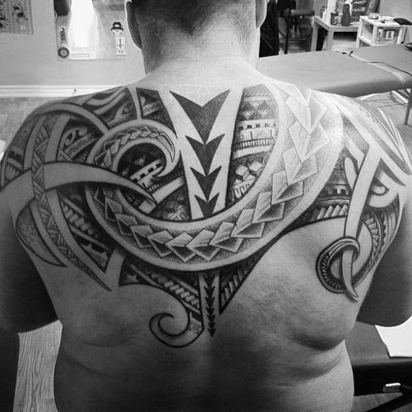 Mens Upper Back Tattoo Polynesian Tribal Design Ideas