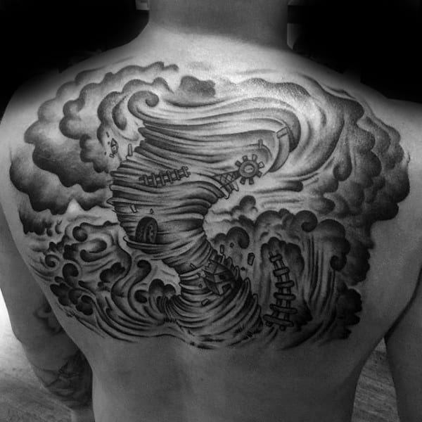 Mens Upper Back Tornado Tattoos