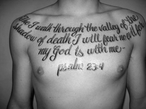 Mens Upper Chest And Shoulder Psalm 23 Tattoos