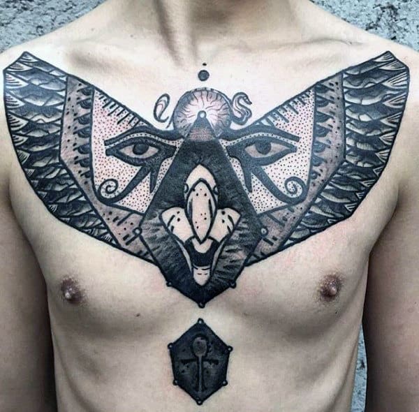 Mens Upper Chest Ankh And Eye Of Horus Tattoo Design Ideas