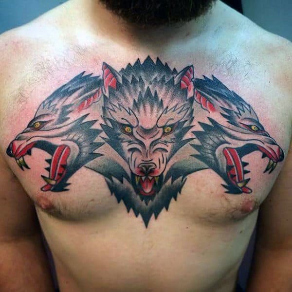 Mens Upper Chest Awesome Wolf Tattoos Pack Design Of Three