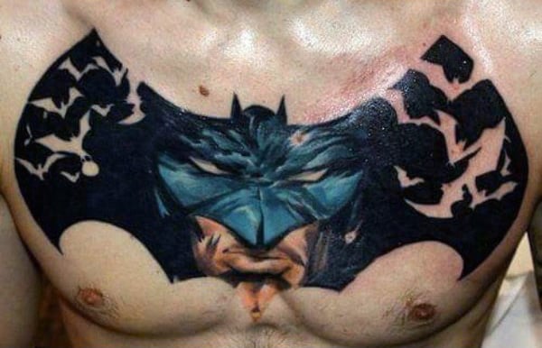 Mens Upper Chest Negative Space Batman Tattoos