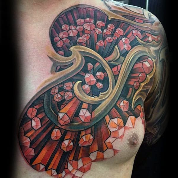 Mens Upper Chest Optical Illusion Tattoo Design Inspiration