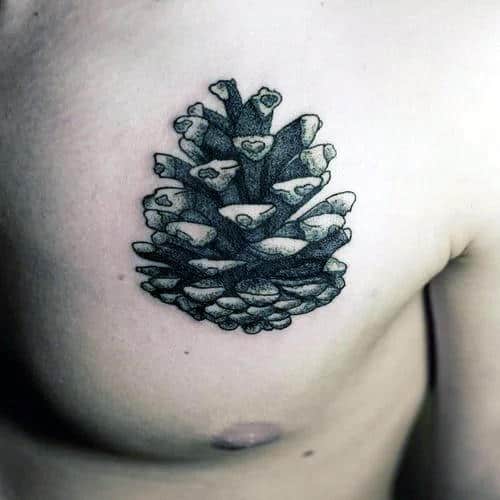 Mens Upper Chest Pine Cone Detailed Tattoo Ideas