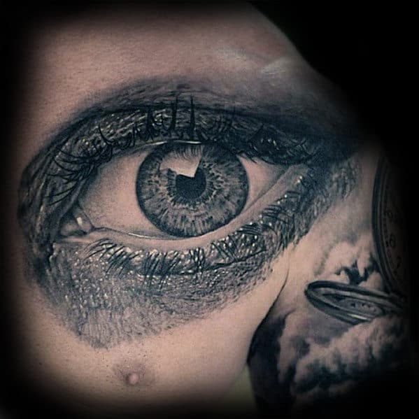 Mens Upper Chest Realistic Eye Tattoo Designs