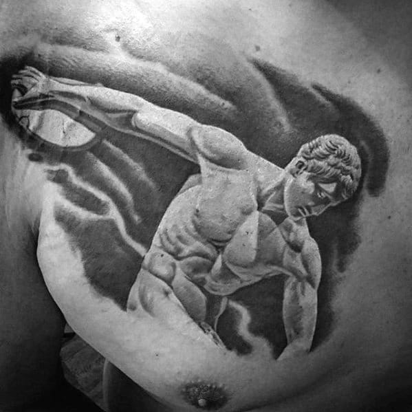 Mens Upper Chest Roman Statue Tattoo Ideas