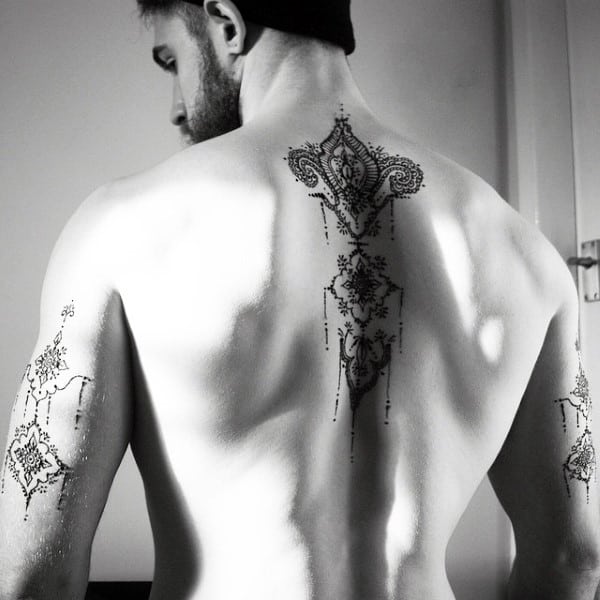 Mens Upper Spine Henna Tattoo