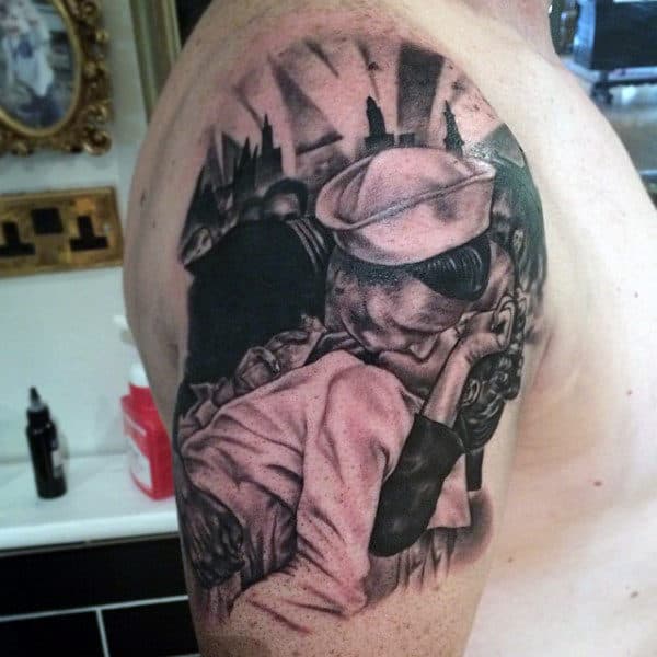 Men's US Military Tattoos Of Sailor Kissing Woman