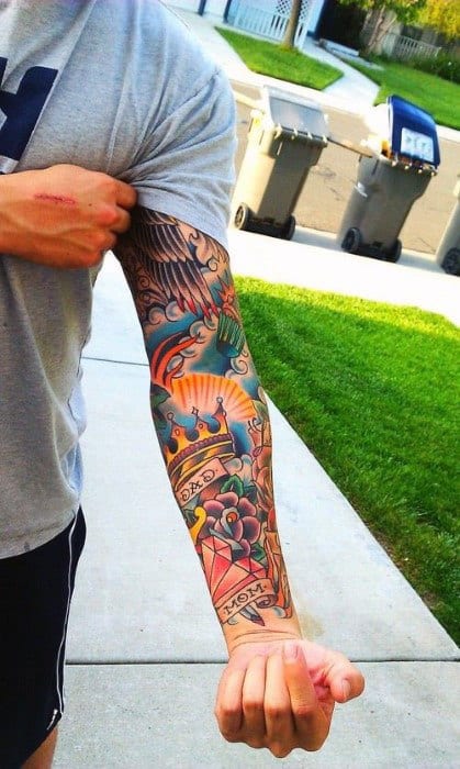 Mens Vibrant Crown Tattoo Sleeves