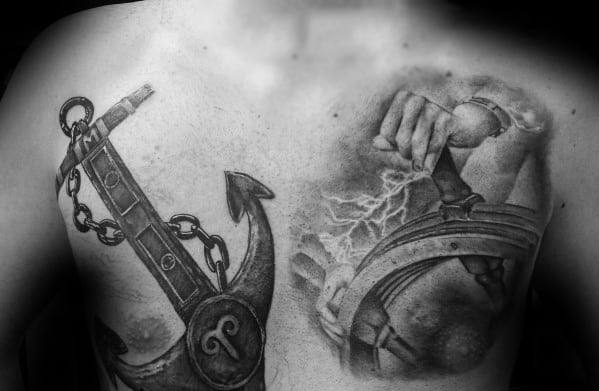 Mens Viking Anchor Chest Tattoo