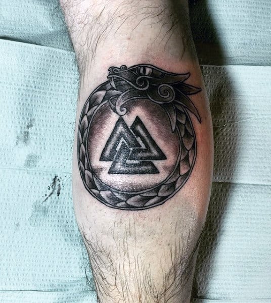 Men's Viking Back Of Leg Calf Tattoos