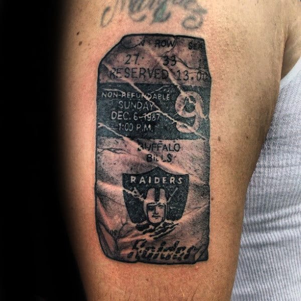 Mens Vintage Nfl Football Ticket Tattoo On Arm