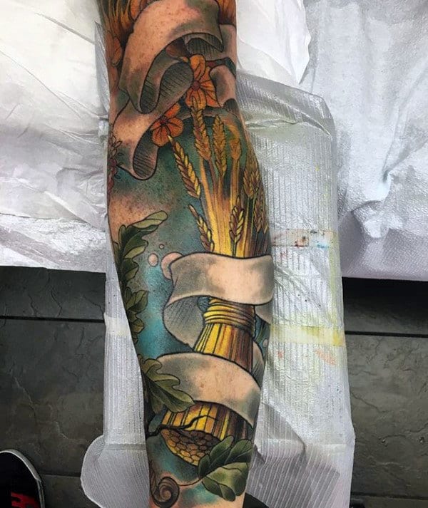 Mens Virgo Wheat Sleeve Tattoos