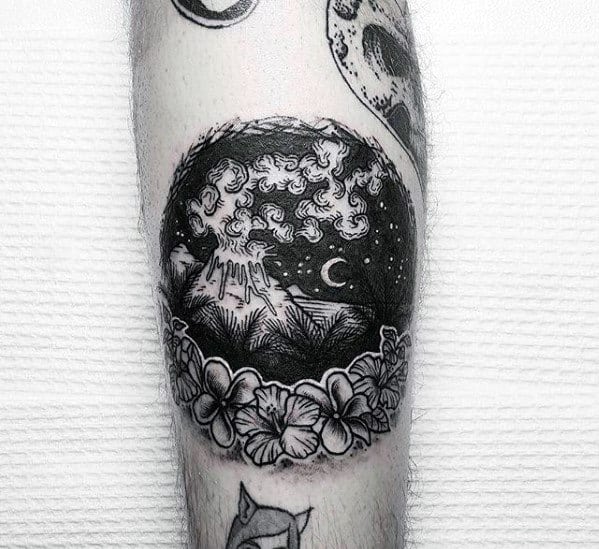 Mens Volcano Tattoo Design Ideas On Forearm