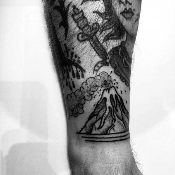 Mens Volcano Tattoo Ideas On Lower Leg