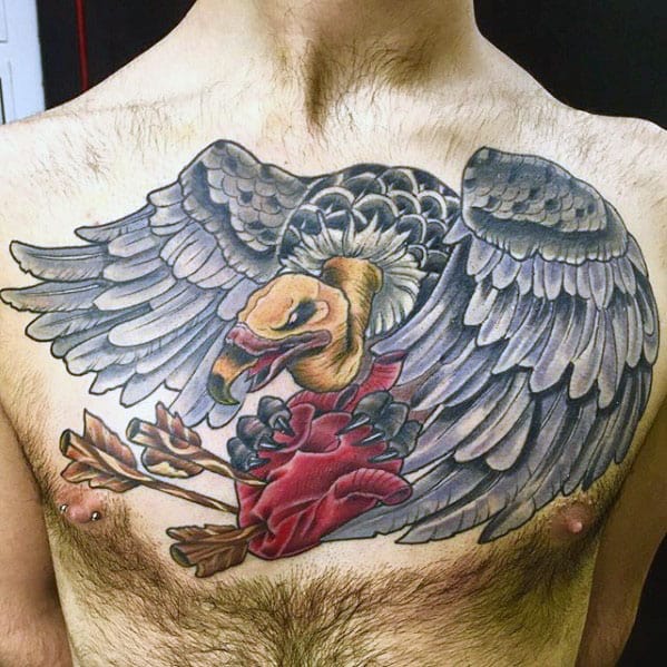 Mens Vulture Heart Chest Tattoo Ideas
