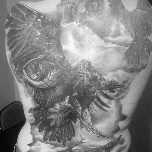 Mens Vulture With 3d Eye Back Tattoo