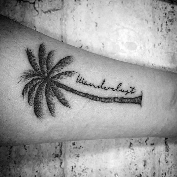Mens Wanderlust Palm Tree Leg Tattoo