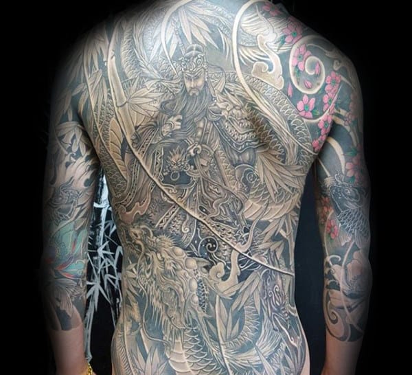 Mens Warrior Fighting Dragon Full Back Japanese Tattoo