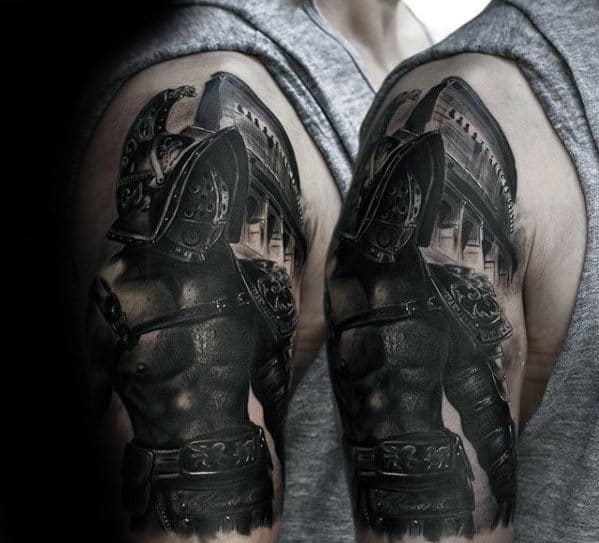 Mens Warrior In Battle Plate Armor 3d Arm Tattoo