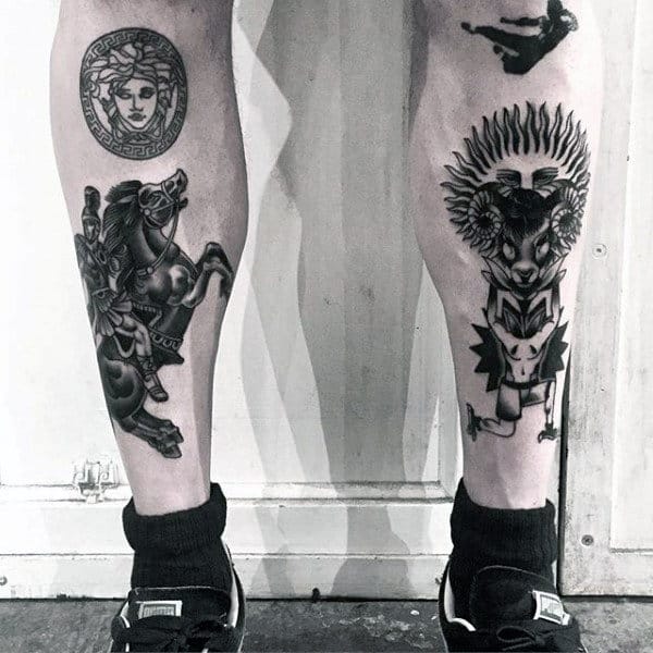 Mens Warrior Shin Tattoo Ideas