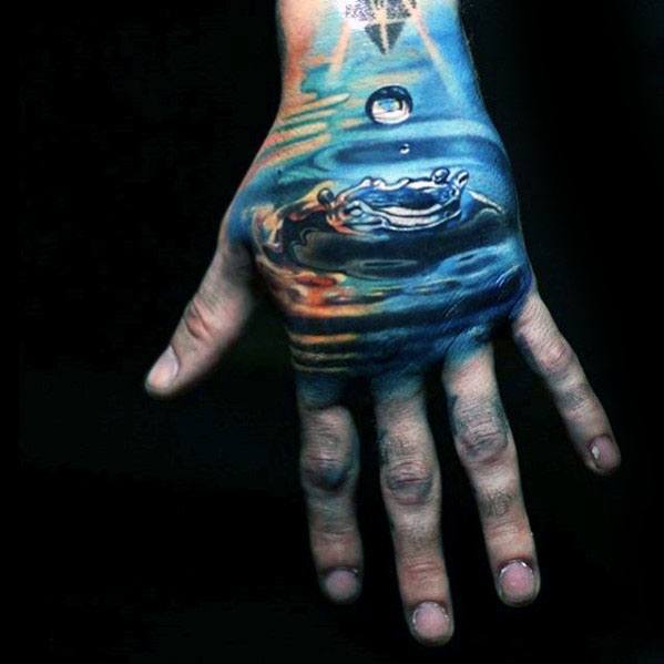 Mens Water Drop Tattoo Design Inspiration On Hand
