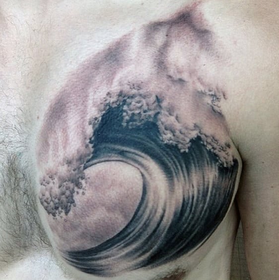 Mens Water Tattoo On Chest