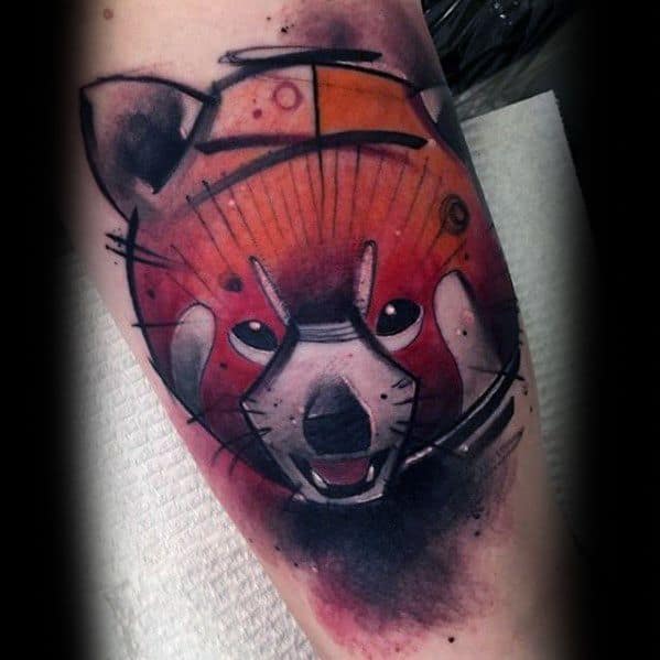 Mens Watercolor Leg Sketched Red Panda Tattoo