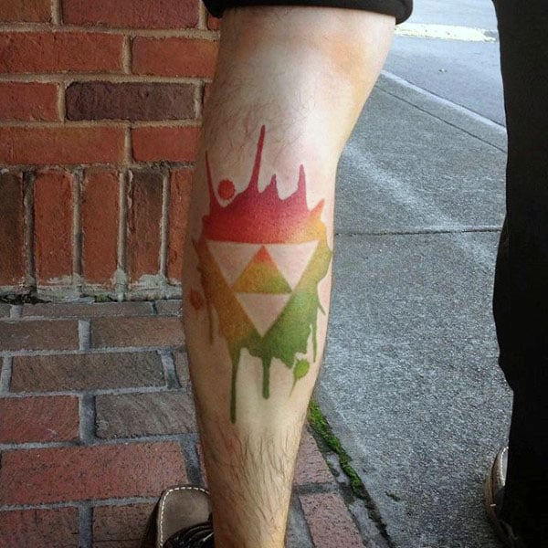 Mens Watercolor Negative Space Triforce Leg Calf Tatto Designs