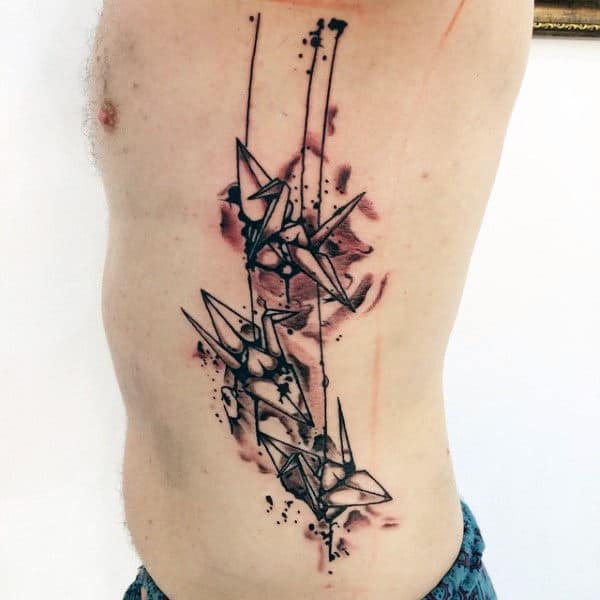 Mens Watercolor Origami Swans Tattoo