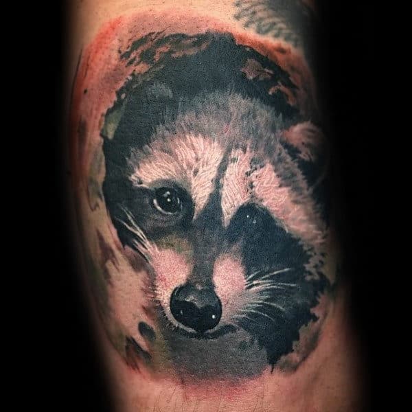 Mens Watercolor Raccoon Arm Tattoo