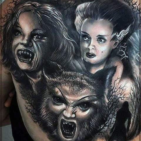 Mens Werewolf And Vampire Back Tattoos