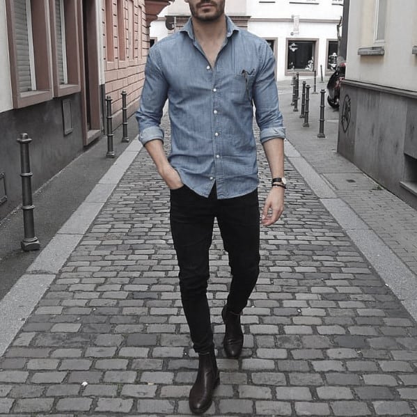 Mens What To Wear With Black Jeans Outfits Styles Light Blue Shirt
