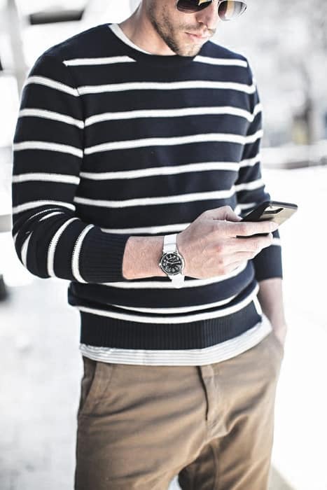 Mens What To Wear With Khaki Pants Outfits Styles Striped Blue Sweater