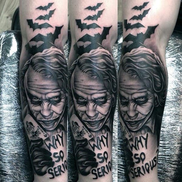 Mens Why So Serious Joker Full Leg Tattoo Ideas