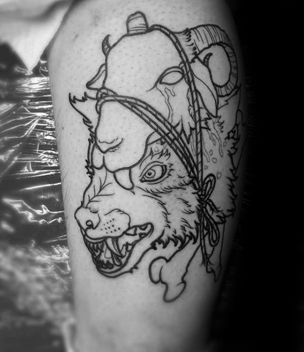 Mens Wolf In Sheeps Clothing Thigh Black Ink Tattoo Design Ideas
